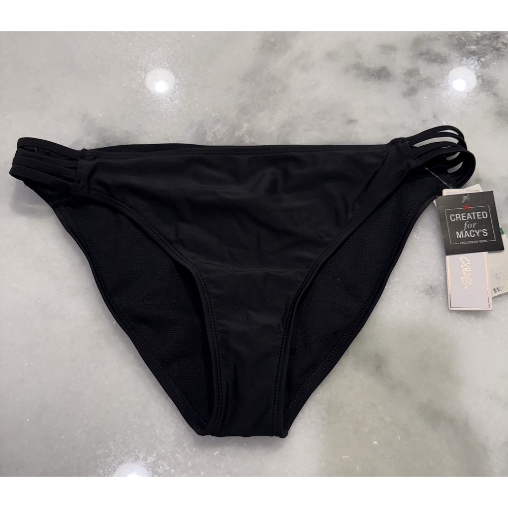 Salt + Cove Bikini Bottom Women Large Black Strappy Side Swim Brief‎ NEW
